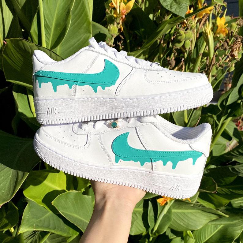 Custom Turquoise Nike Drip Air Force Ones-shecustomize