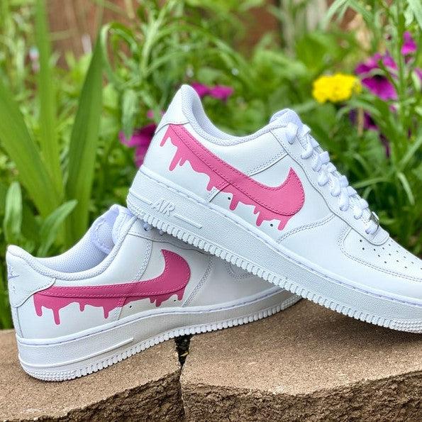 Custom Youth Pink Drip Nike Drip Air Force Ones-shecustomize