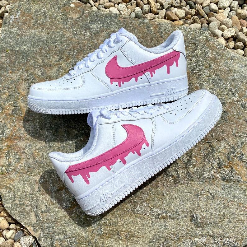 Custom Youth Pink Drip Nike Drip Air Force Ones-shecustomize