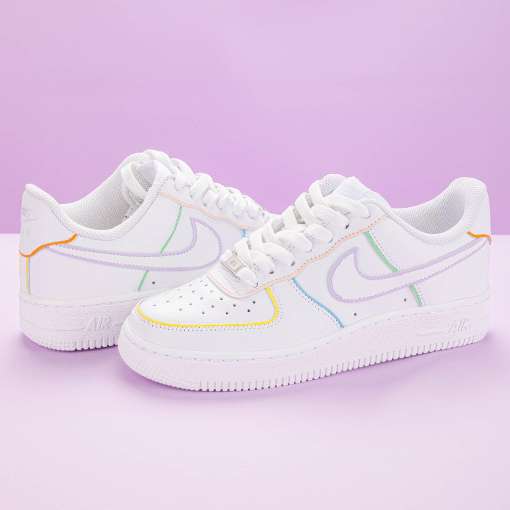 Air Force 1 Custom Pink Swoosh Lilac Blue Outline Sneakers White