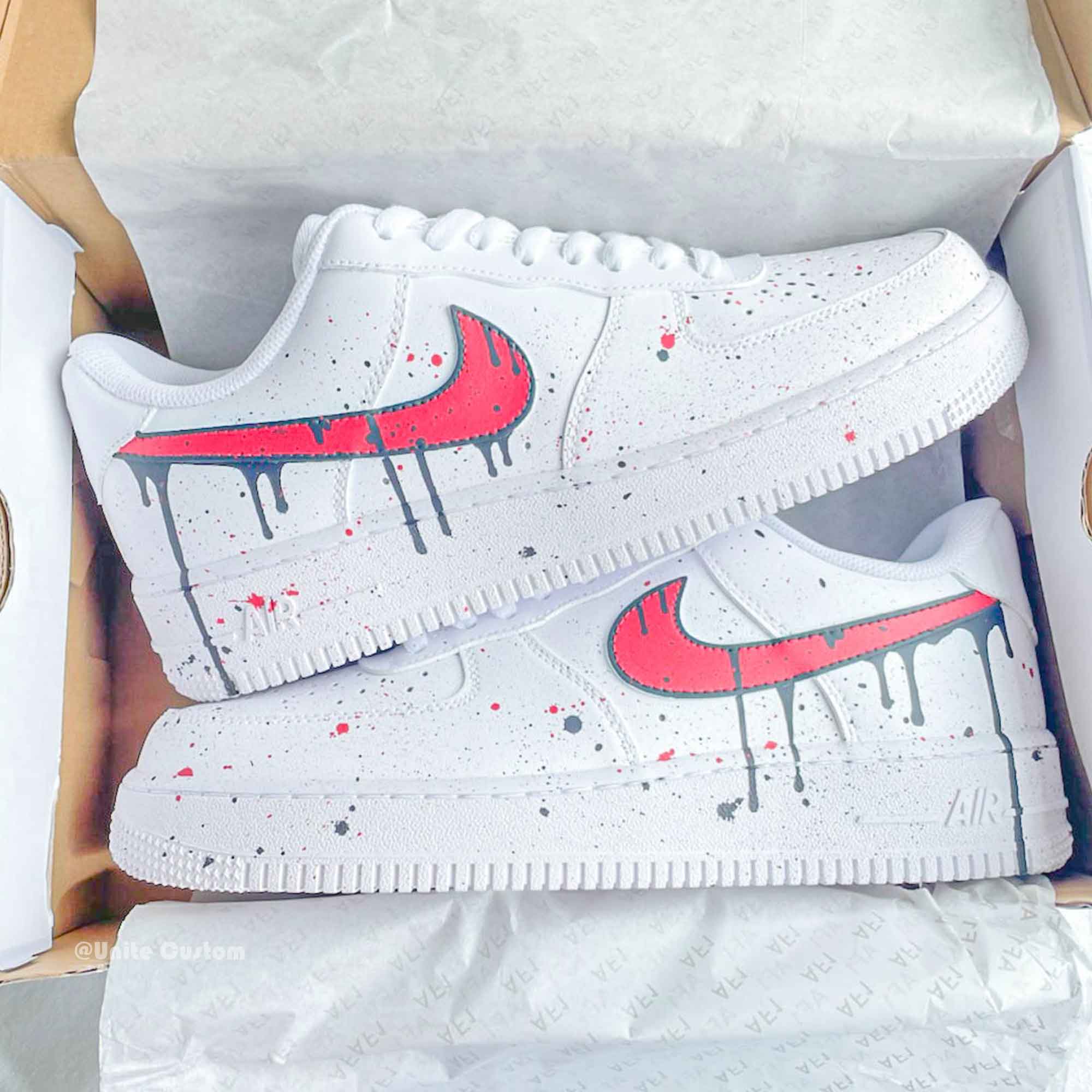 Nike Air Force 1 Custom Red and Blue Drip Splatter White Shoes USA