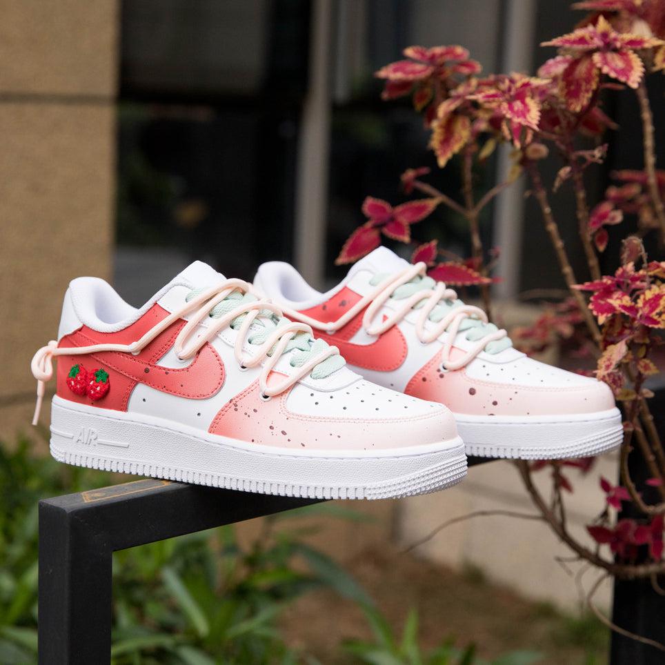 Strawberry Air Force 1s Custom Shoes Sneakers🍓-shecustomize